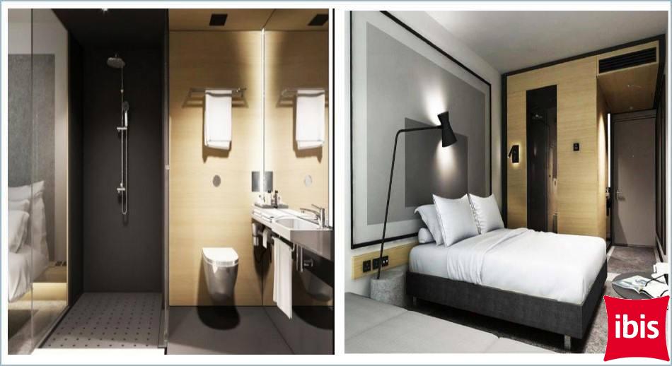 Collage Ibis baño y dormitorio Madrid con logo Ibis