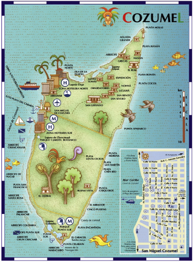 Isla de Cozumel un paraíso en el Caribe-mapa