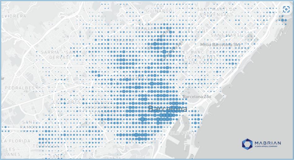 Mapa de densidad de los alojamientos turísticos en la ciudad de Barcelona mediados de Junio 2024